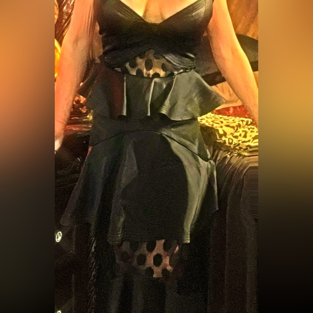 Elliatt Black Aleko Spotted Mesh Peplum Midi Dress - Picture 4 of 6